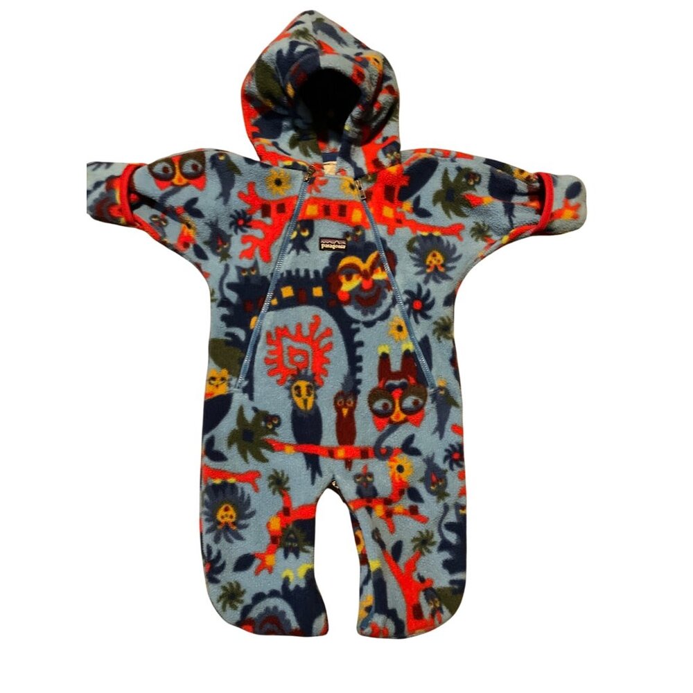 Patagonia Baby 3M Fleece Hooded Bunting Suit Owl Print Bird Print One-Piece